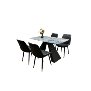 Bộ bàn ăn 4 ghế Loft sọc đen mặt ceramic trắng bóng chân CT006