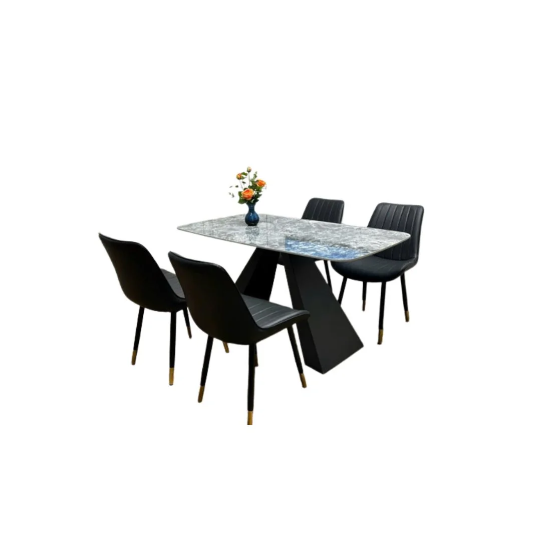 bo-ban-an-4-ghe-loft-soc-den-mat-ceramic-trang-bong-chan-ct006 Bộ bàn ăn 4 ghế Loft sọc đen mặt ceramic trắng bóng chân CT006