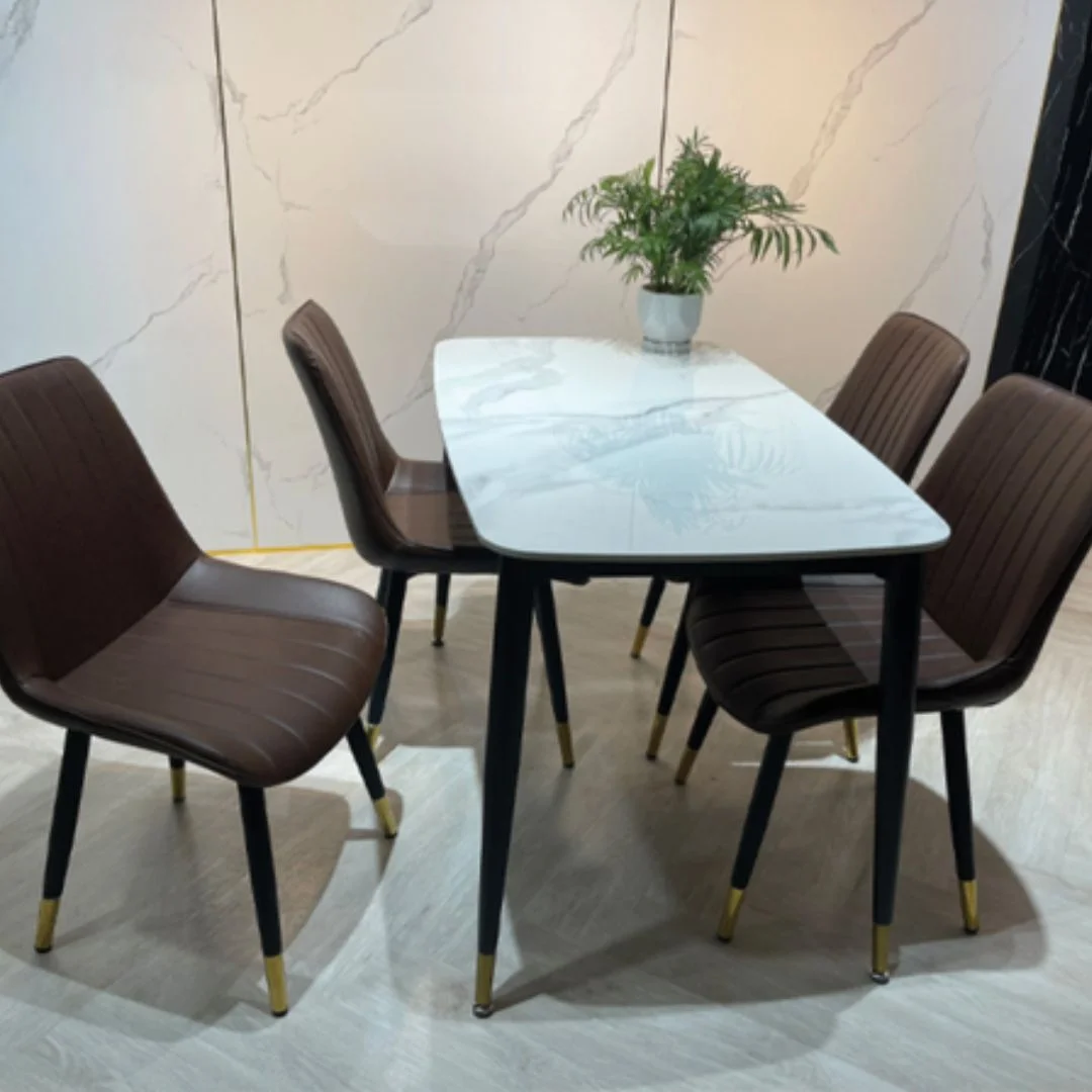 bo-ban-an-4-ghe-loft-soc-nau-mat-ceramic-trang-bong-chan-ct006-1 Bộ bàn ăn 4 ghế Loft sọc nâu mặt ceramic trắng bóng chân CT006 1