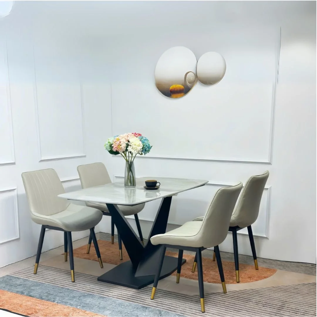 bo-ban-an-4-ghe-loft-soc-trang-mat-ceramic-trang-bong-chan-ct006-1 Bộ bàn ăn 4 ghế Loft sọc trắng mặt ceramic trắng bóng chân CT006 1