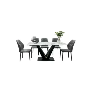 Bộ bàn ăn 6 ghế Kevin ghi mặt bạch ngọc chân CT020