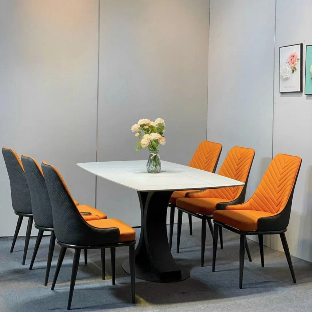 bo-ban-an-6-ghe-spine-cam-mat-ceramic-trang-chan-ct011-1 Bộ bàn ăn 6 ghế cam Spine ceramic trắng chân CT011 1