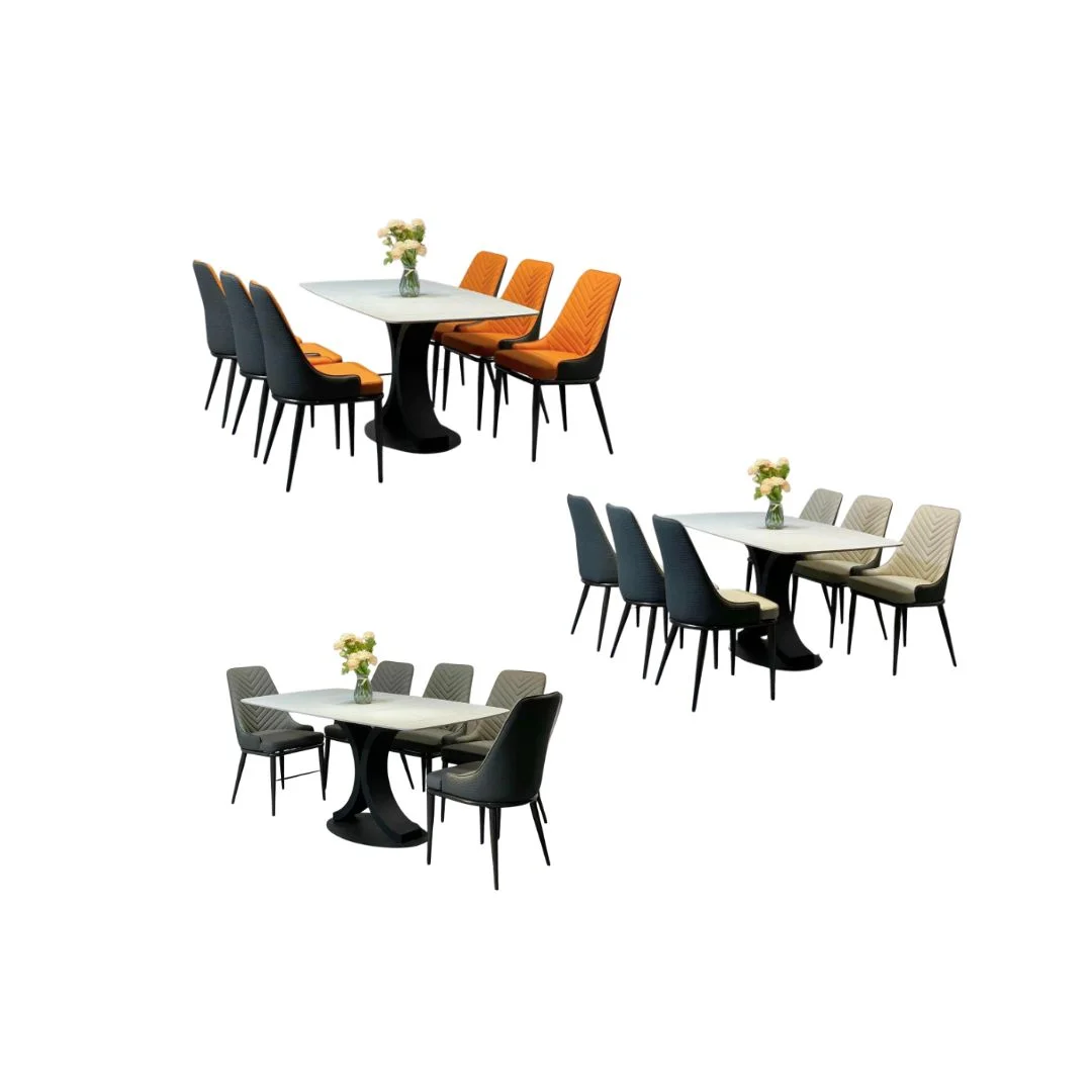 Bộ bàn ăn 6 ghế Spine mặt ceramic trắng chân CT011