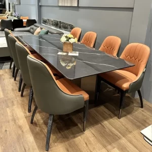 Bộ bàn ăn 8 ghế Monet Vip GT28 mặt ceramic đen chân CT025 1