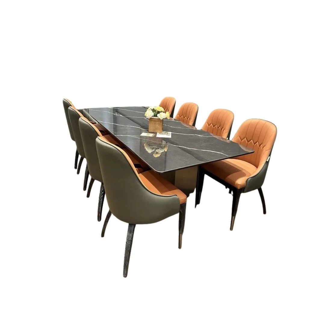 Bộ bàn ăn 8 ghế Monet Vip GT28 mặt ceramic đen chân CT025