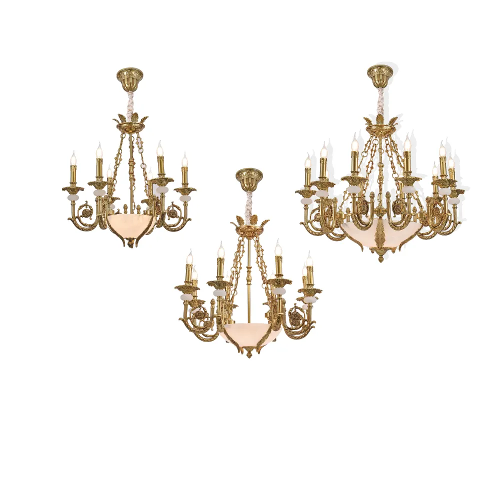 Đèn Chùm DC9111 - thiết kế cổ điển hợp kim mã vàng sáng bóng phối hợp đá cao cấp trang trí không gian sống thêm sang trọng, quý phí