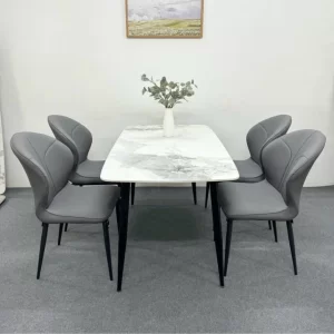 Bộ Bàn Ăn 4 Ghế Gemma Mặt Ceramic Bóng Loang Chân CT001 1