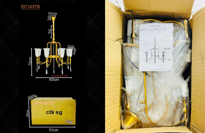 Thông số kích thước Đèn Chùm DC143T8